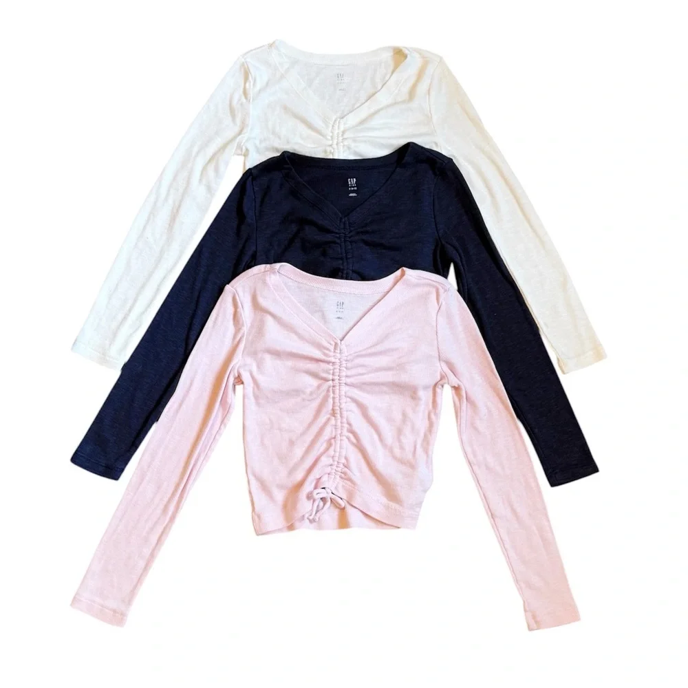 Gap Kids | Girls Set of 3 Long Sleeve Ruched Tops Cream/Black/Pink, Small